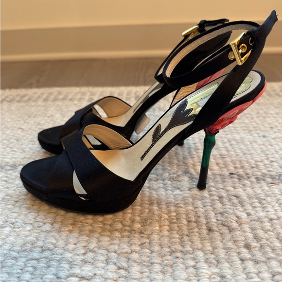 Prada Fairy Collection Satin Platform Ankle Strap Sandal - Black, Size 37 1/2 - Picture 1 of 12